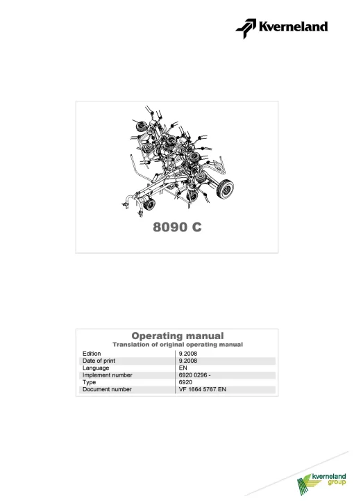 Kverneland 8090C Tedders 2008 Operation Maintenance Manual PDF download