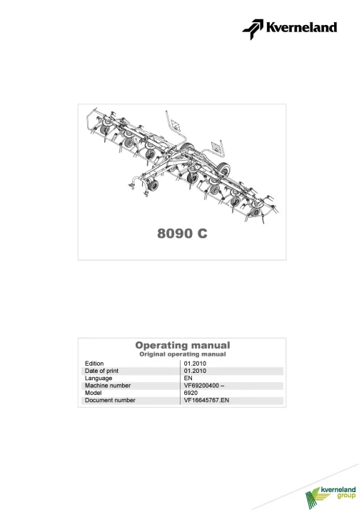 Kverneland 8090C Tedders 2010 Operation Maintenance Manual PDF download