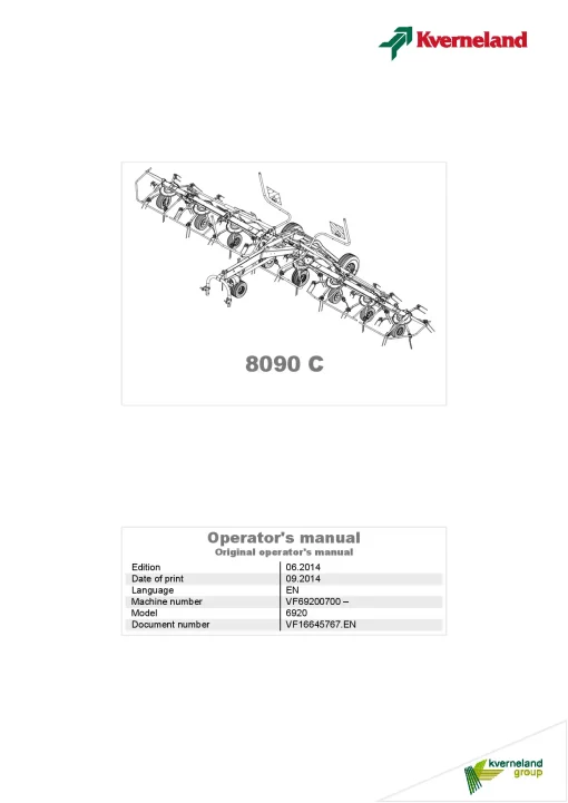 Kverneland 8090C Tedders 2014 Operation Maintenance Manual PDF download