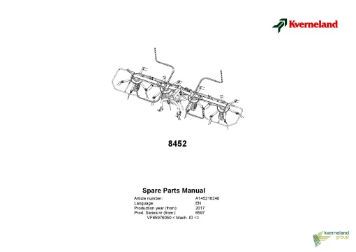 Kverneland 8452 Tedders 2017 Parts Manual Catalog Pdf Download