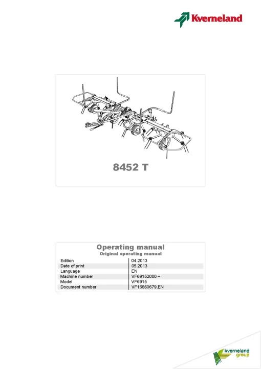 Kverneland 8452T Tedders 2013 Operation Maintenance Manual PDF download