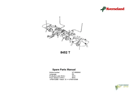 Kverneland 8452T Tedders 2013 Parts Manual Catalog Pdf Download