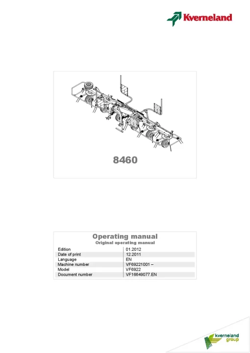 Kverneland 8460 Tedders 2011 Operation Maintenance Manual PDF download