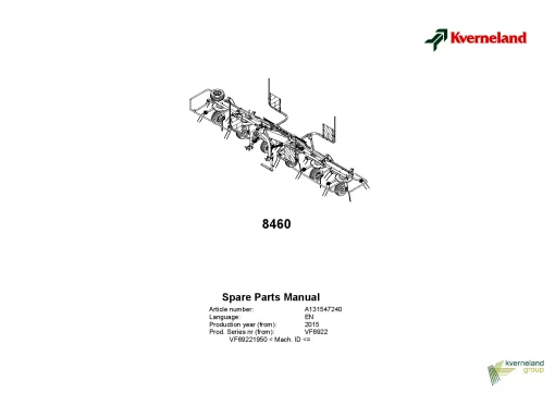 Kverneland 8460 Tedders 2015 Parts Manual Catalog Pdf Download