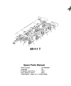 Kverneland 85111T Tedders 2012 Parts Manual Catalog Pdf Download