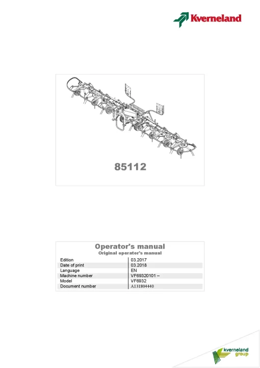 Kverneland 85112 Tedders 2017 Operation Maintenance Manual PDF download