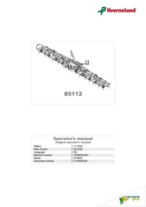 Kverneland 85112 Tedders 2019 Operation Maintenance Manual PDF download