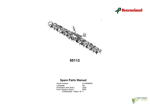 Kverneland 85112 Tedders 2020 Parts Manual Catalog Pdf Download