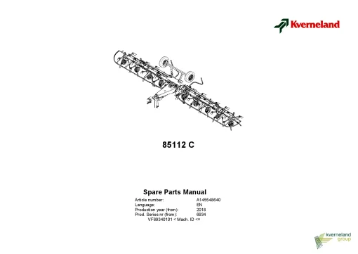 Kverneland 85112C Tedders 2018 Parts Manual Catalog Pdf Download