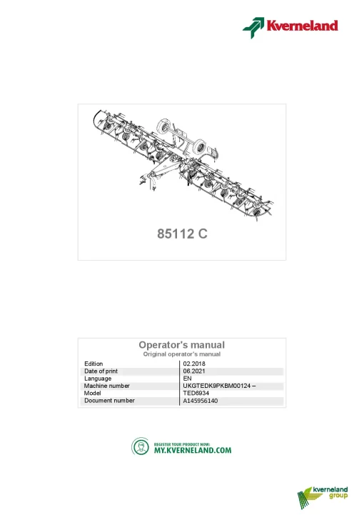 Kverneland 85112C Tedders 2021 Operation Maintenance Manual PDF download