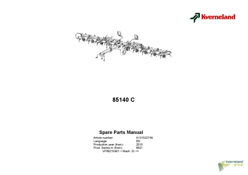 Kverneland 85140C Tedders 2015 Parts Manual Catalog Pdf Download