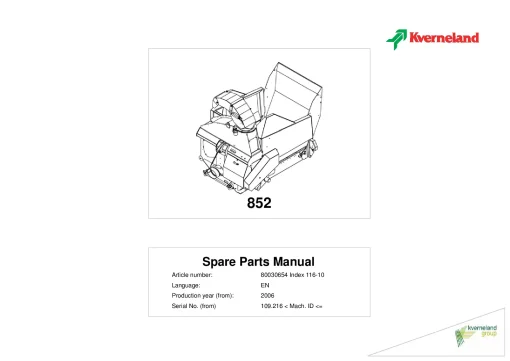 Kverneland 852 Bale Choppers 2006 Parts Manual Catalog Pdf Download
