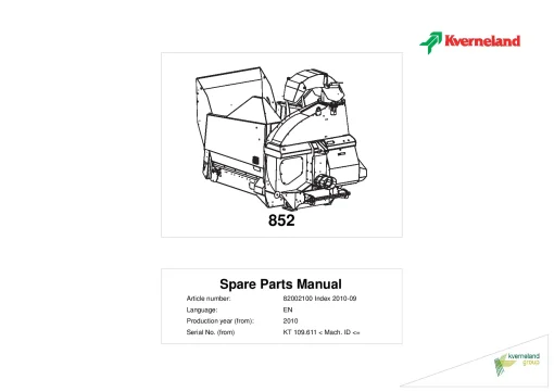 Kverneland 852 Bale Choppers 2010 Parts Manual Catalog Pdf Download