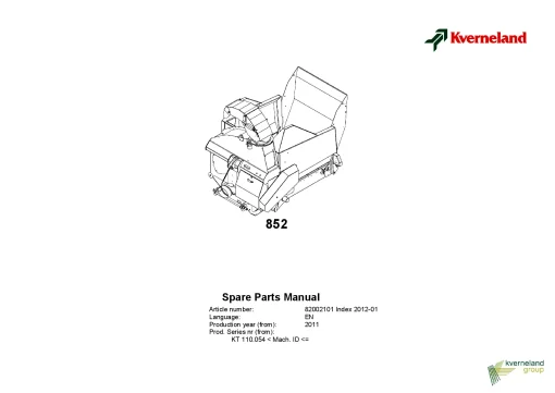 Kverneland 852 Bale Choppers 2012 Parts Manual Catalog Pdf Download
