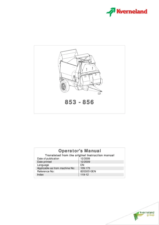 Kverneland 853 856 Bale choppers 2009 Operation Maintenance Manual PDF download
