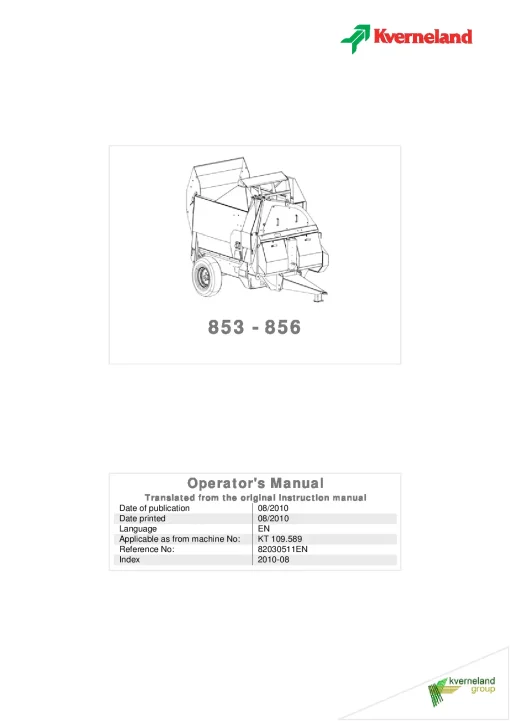 Kverneland 853 856 Bale choppers 2010 Operation Maintenance Manual PDF download