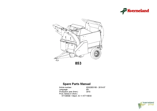 Kverneland 853 Bale choppers 2010 Parts Manual Catalog Pdf Download
