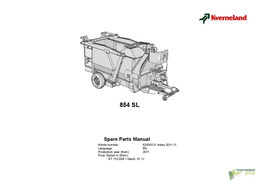 Kverneland 854SL Bale Choppers 2011 Parts Manual Catalog Pdf Download