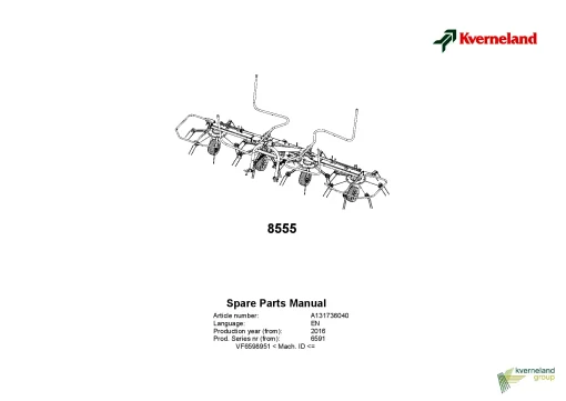 Kverneland 8555 Tedders 2016 Parts Manual Catalog Pdf Download