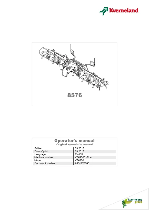 Kverneland 8576 Tedders 2015 Operation Maintenance Manual PDF download