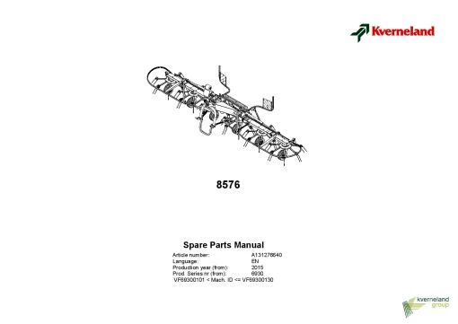 Kverneland 8576 Tedders 2015 Parts Manual Catalog Pdf Download
