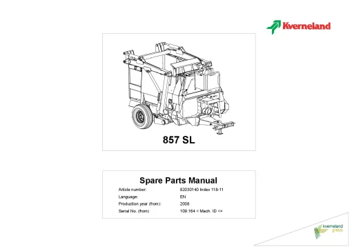 Kverneland 857SL Bale choppers 2008 Parts Manual Catalog Pdf Download