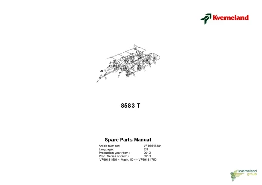 Kverneland 8583T Tedders 2012 Parts Manual Catalog Pdf Download