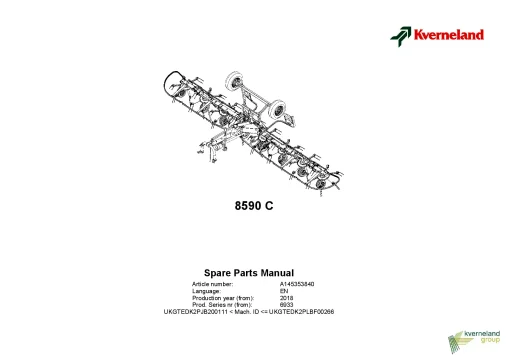 Kverneland 8590C Tedders 2018 Parts Manual Catalog Pdf Download
