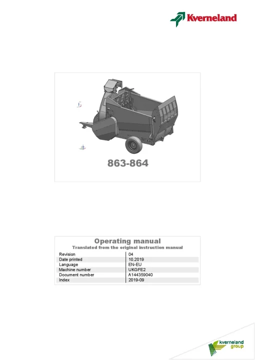 Kverneland 863 864 Bale Choppers 2019 Operation Maintenance Manual PDF download