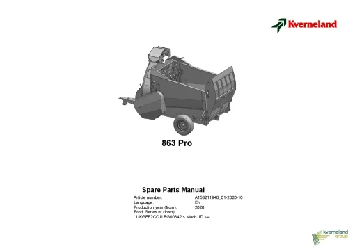 Kverneland 863 PRO Bale Choppers2020 Parts Manual Catalog Pdf Download