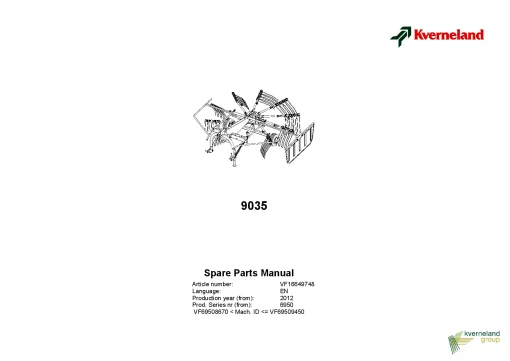 Kverneland 9035 Rakes Single rotor 2012 Parts Manual Catalog Pdf Download