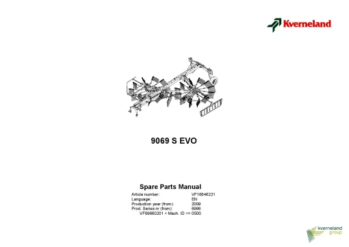 Kverneland 9069 S EVO Rakes Multi rotors 2009 Parts Manual Catalog Pdf Download