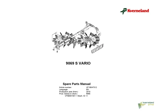 Kverneland 9069 S Vario Rakes Multi rotors 2010 Parts Manual Catalog Pdf Download
