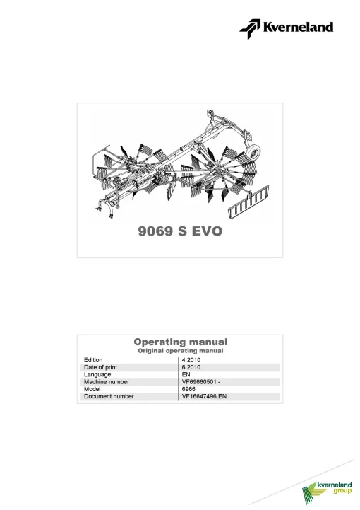 Kverneland 9069S EVO Rakes Multi rotors 2010 Operation Maintenance Manual PDF download