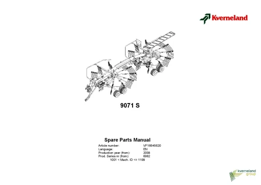 Kverneland 9071S Rakes Multi rotors 2008 Parts Manual Catalog Pdf Download
