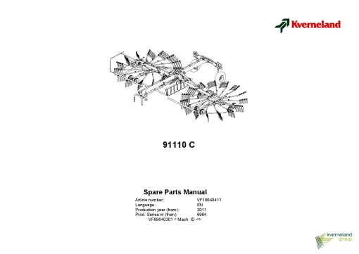 Kverneland 91110C Rakes Multi rotors 2011 Parts Manual Catalog Pdf Download