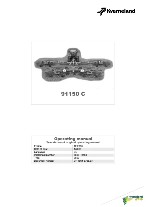 Kverneland 91150C Rakes 4 rotors 2008 Operation Maintenance Manual PDF download
