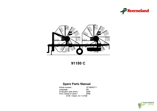 Kverneland 91150C Rakes 4 rotors 2008 Parts Manual Catalog Pdf Download