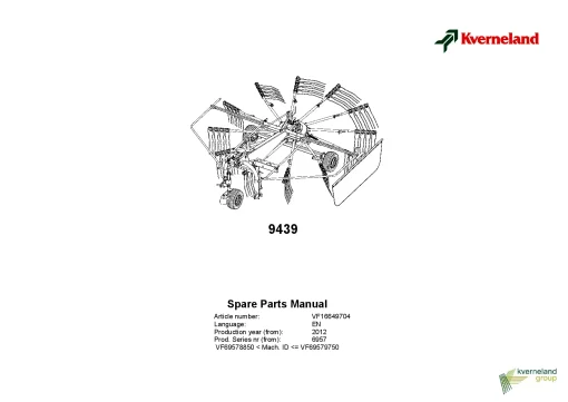 Kverneland 9439 Rakes Single rotor 2012 Parts Manual Catalog Pdf Download