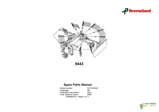 Kverneland 9443 Rakes Single rotor 2015 Parts Manual Catalog Pdf Download
