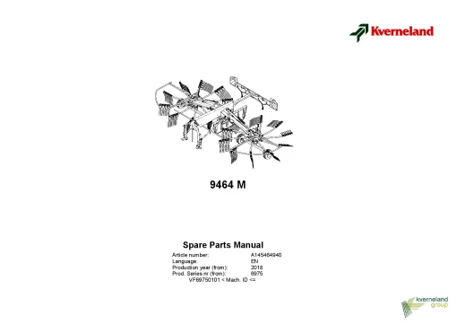 Kverneland 9464M Rakes Multi rotors 2018 Parts Manual Catalog Pdf Download