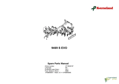 Kverneland 9469S Evo Rakes Multi rotors 2011 Parts Manual Catalog Pdf Download