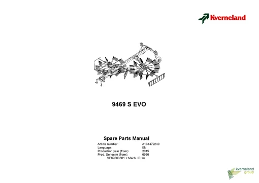 Kverneland 9469S Evo Rakes Multi rotors 2015 Parts Manual Catalog Pdf Download