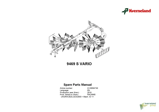 Kverneland 9469S Vario Rakes Multi rotors 2018 Sn 02000 Parts Manual Catalog Pdf Download