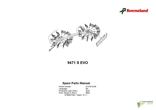 Kverneland 9471 S EVO Rakes Multi rotors 2016 Parts Manual Catalog Pdf Download