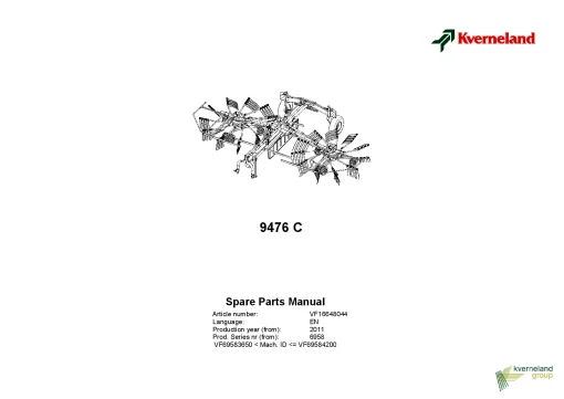 Kverneland 9476C Rakes Multi rotors 2011 Parts Manual Catalog Pdf Download