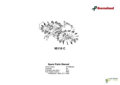 Kverneland 95110C Rakes Multi rotors 2013 Parts Manual Catalog Pdf Download