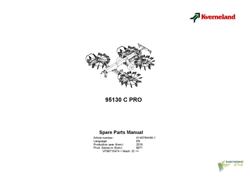 Kverneland 95130C Pro Rakes 4 rotors 2018 Parts Manual Catalog Pdf Download