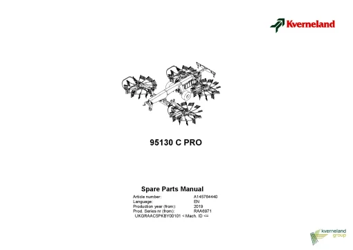 Kverneland 95130C Pro Rakes 4 rotors 2019 Parts Manual Catalog Pdf Download