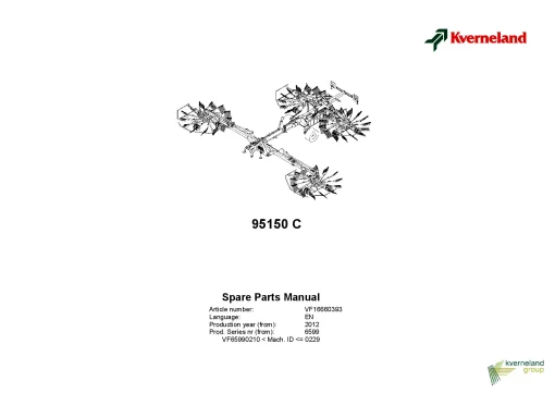 Kverneland 95150C Rakes 4 rotors 2012 Parts Manual Catalog Pdf Download